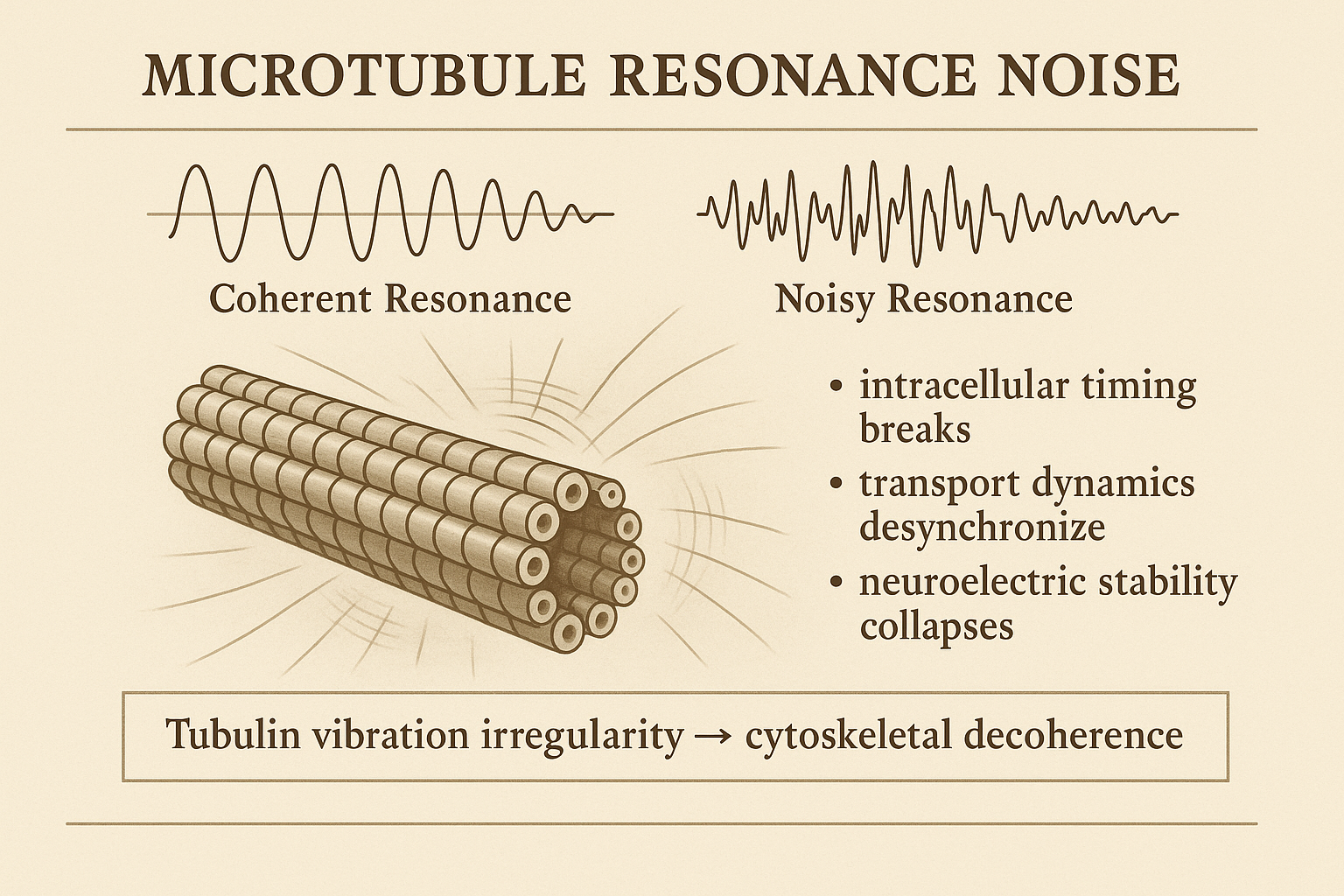Microtubule resonance noise visual comparing coherent and noisy resonance.